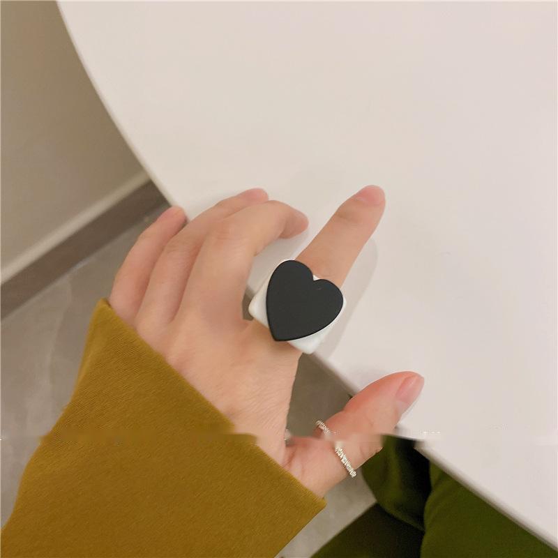 Womens Heart Resin Ring Cute Candy Color Ring Korean Fashion Plastic Love Ring For Women Cute Resin Heart Ring
