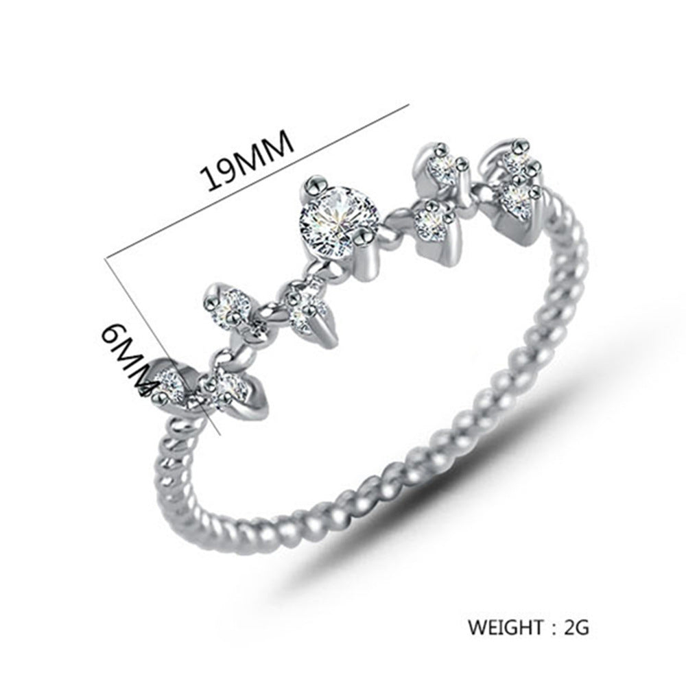 Twisted Zircon Copper Ring Hand Polished With White Gold Eco Friendly Electroplating Fancy Ring For Everyday Elegance