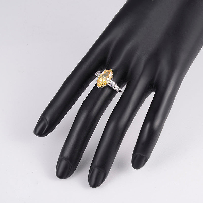 Womens Citrine Gemstone Ring Copper Yellow Crystal Jewelry For Daily Wear Special Occasions Elegant Dainty Korean