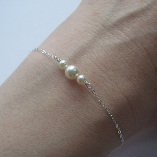Pearl Beaded Bracelet With Chain Extender Elegant Glossy White Pearl Gift For Valentines Day Birthday Presents