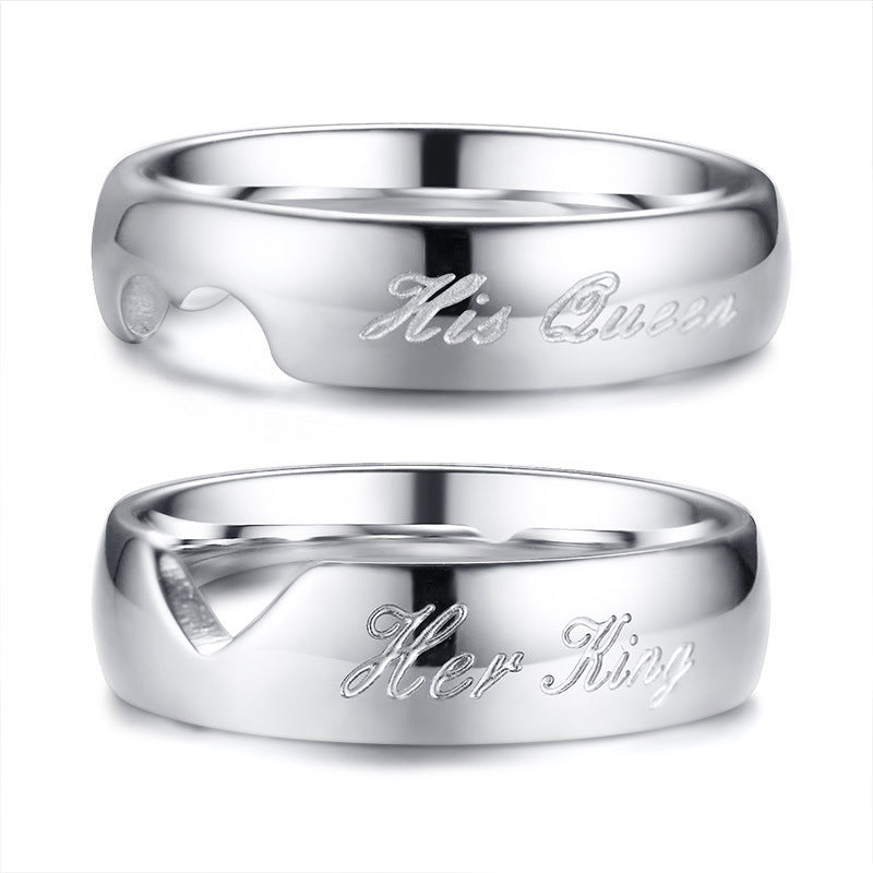 Stainless Steel Couple Ring Tourism Commemoration Heart Shaped Her King One Pair Heart Shaped One Pair Tourism