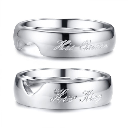 Stainless Steel Couple Ring Tourism Commemoration Heart Shaped Her King One Pair Heart Shaped One Pair Tourism
