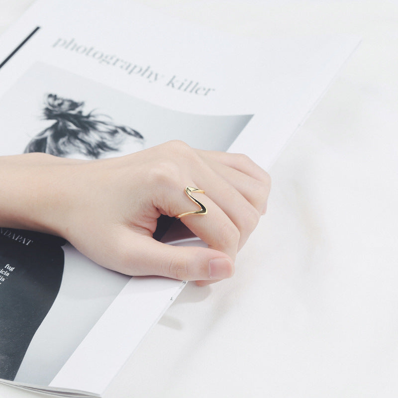 Sterling Silver Wave Ring 925 Adjustable Open Band For Women With Platinum And Gold Plating Jewelry Korean Inspired