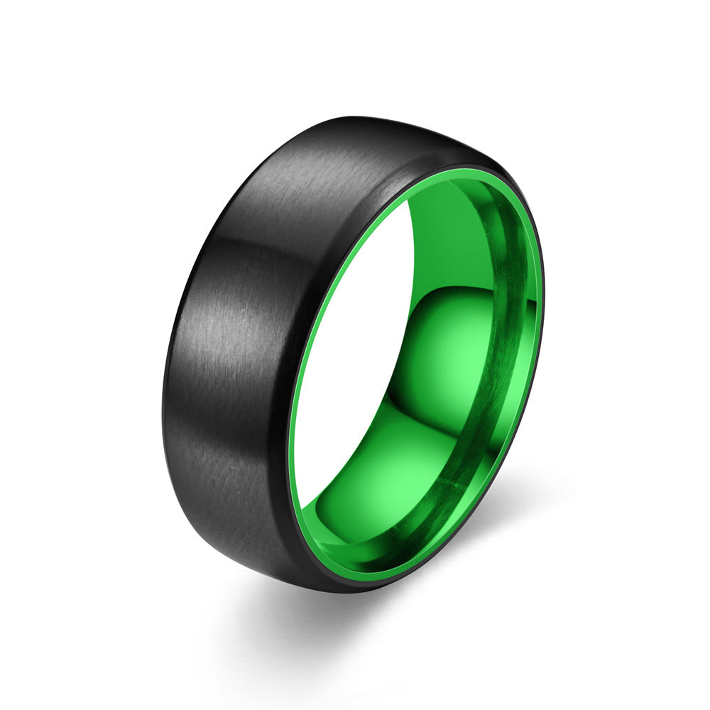Two Tone Matte Ring Unisex Stainless Steel 8mm Color Red Black Green Purple for Couples Everyday Wear Gift Idea
