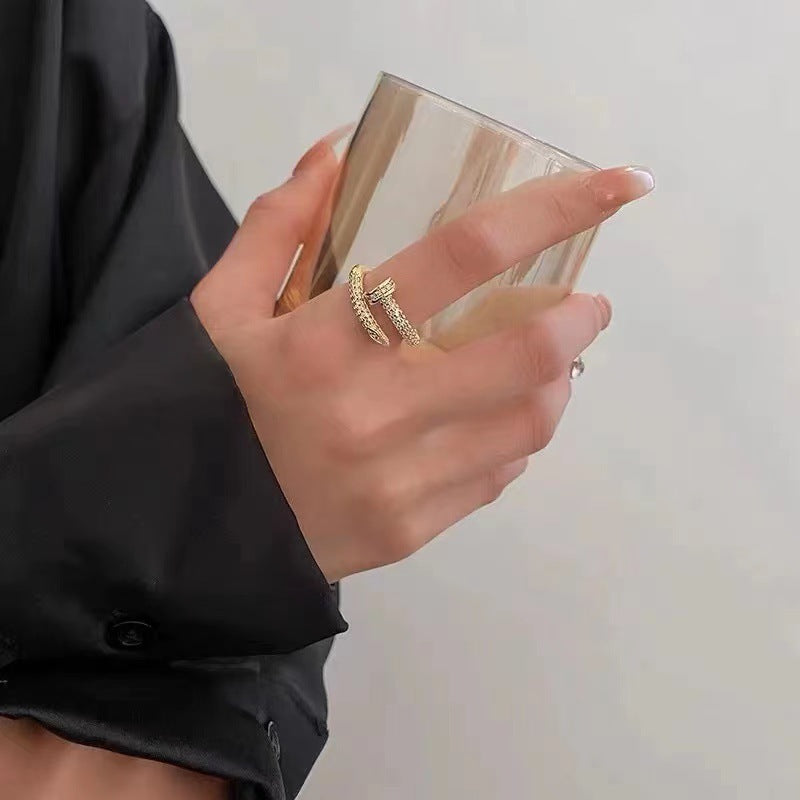 Womens Adjustable Copper Ring With Inlaid Zircon Stones Gold Finish Jewelry Design For