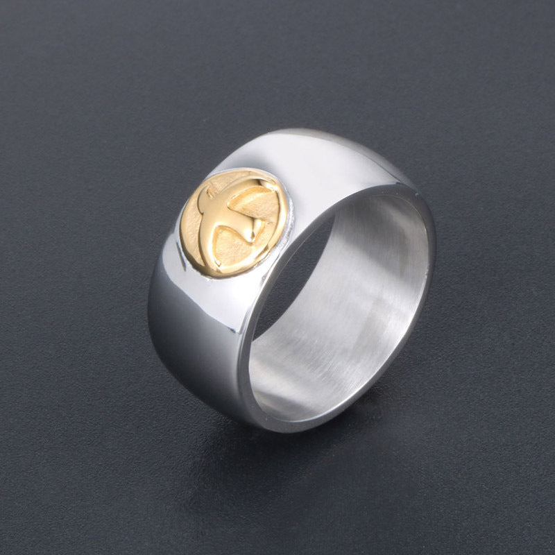 Unisex Titanium Steel Wide Face Gold Bird Ring For Men Women Fashion Jewelry Band Gift Statement Ring With Modern Style