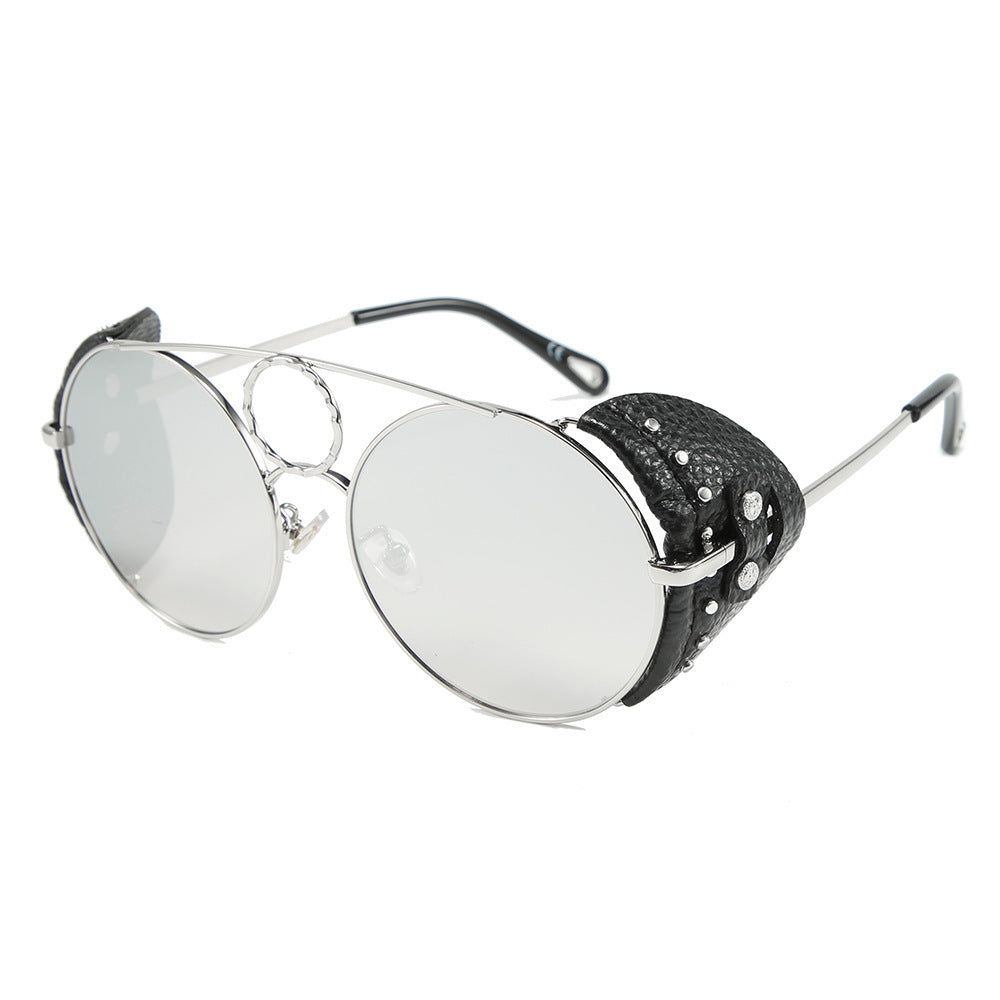 Round Sunglasses For Men And Women With Strong Metal Frame And Rivet Detail PC Lenses Eye Protection UV Safety