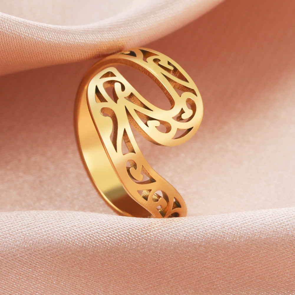 Unisex Titanium Steel Ring With Wave Pattern Gold Plated