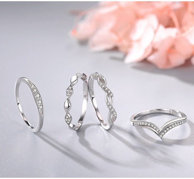 Womens Ring Diamond Studded Thin Band Ring Small Ring Versatile Ring Fashion Ring Silver Ring Womens Jewelry Gift for Her