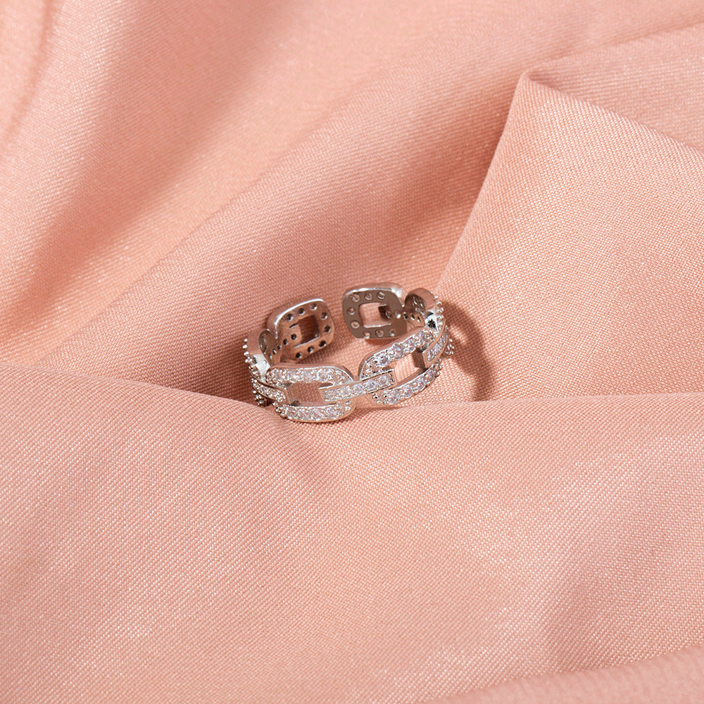 Sparkling Zirconia Cuban Chain Ring Adjustable Statement Jewelry For Parties And Nightlife Occasions Partytime