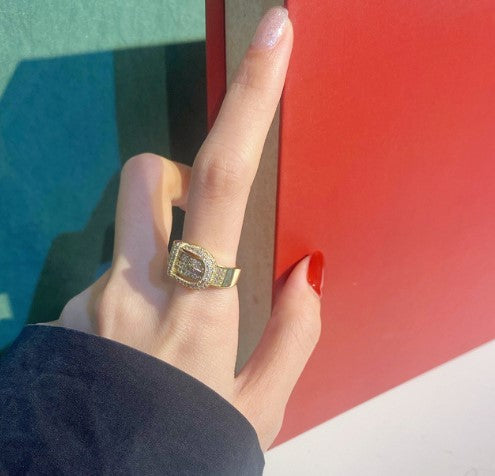 Women's Micro Inlaid Zirconium Simulated Diamond Belt Buckle Ring Alloy Electroplated Fashion Jewelry On Trend