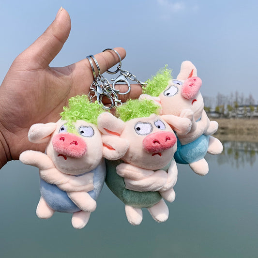 Plush Doll Keychain Pendant Cute Hanging Ornament for Bags and Keys 12cm Short Plush Stuffed Animal Toy Greens