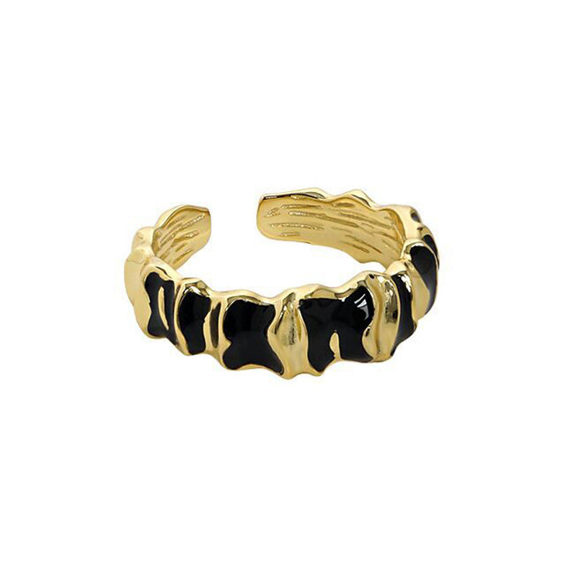 Womens Adjustable Copper Ring Korean Geometric Statement Ring Irregular Concave Surface Epoxy Band Gift Opening