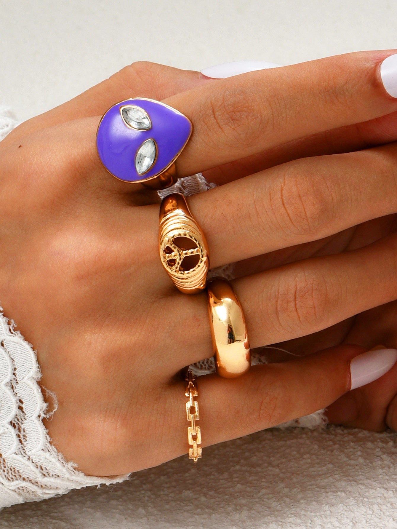 Geometric Irregular Ring Set For Women Zinc Alloy Electroplated Fashion Jewelry Gift European Style ModernLook