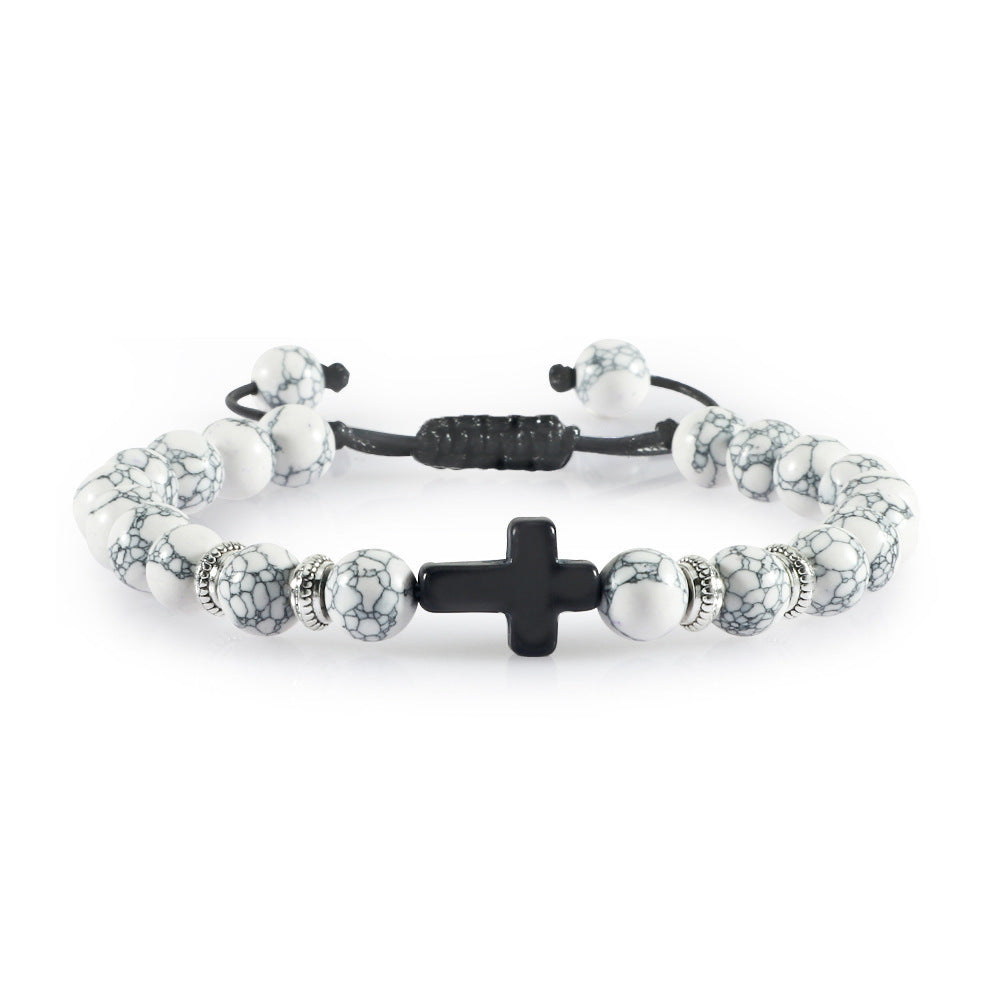 Unisex Woven Stone Bracelet With Cross Adjustable Bohemian European American Style Gift For Men Women Fashion Accessory