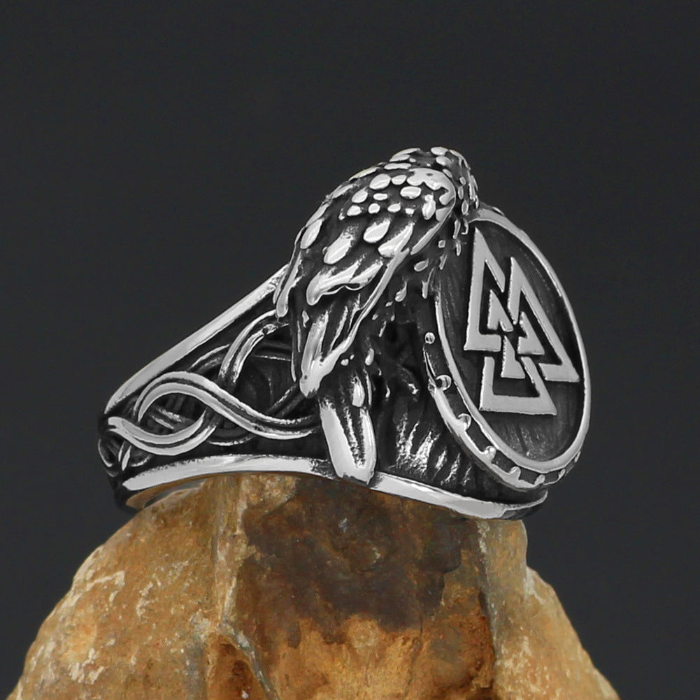 Men Viking Ring Stainless Steel Geometric Jewelry Antique Silver Durable Statement Ring For Everyday Wear Soon
