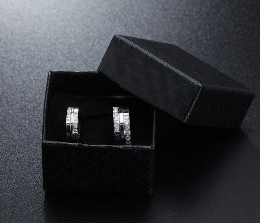 Stainless Steel Couple Ring Wedding Diamond Ring Set For Him And Her With 7mm And 5mm Wide Retro American Style