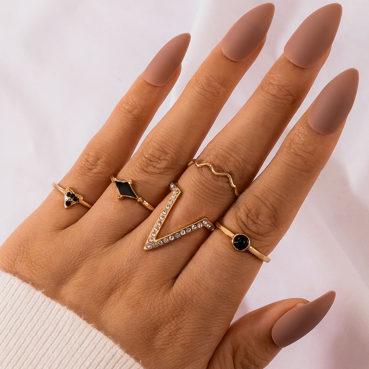 Gold Plated Heart Shape Ring Set Geometric Alloy Jewelry