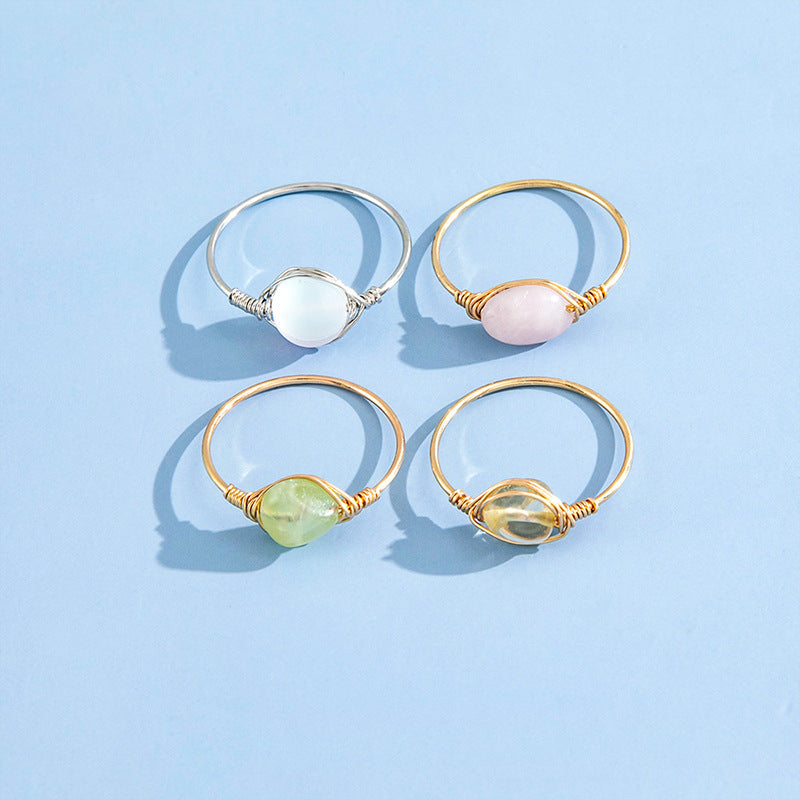 Womens Alloy Ring Set Rhinestones and Artificial Gemstones 4 Piece Jewelry Electroplated Rings For Casual Style