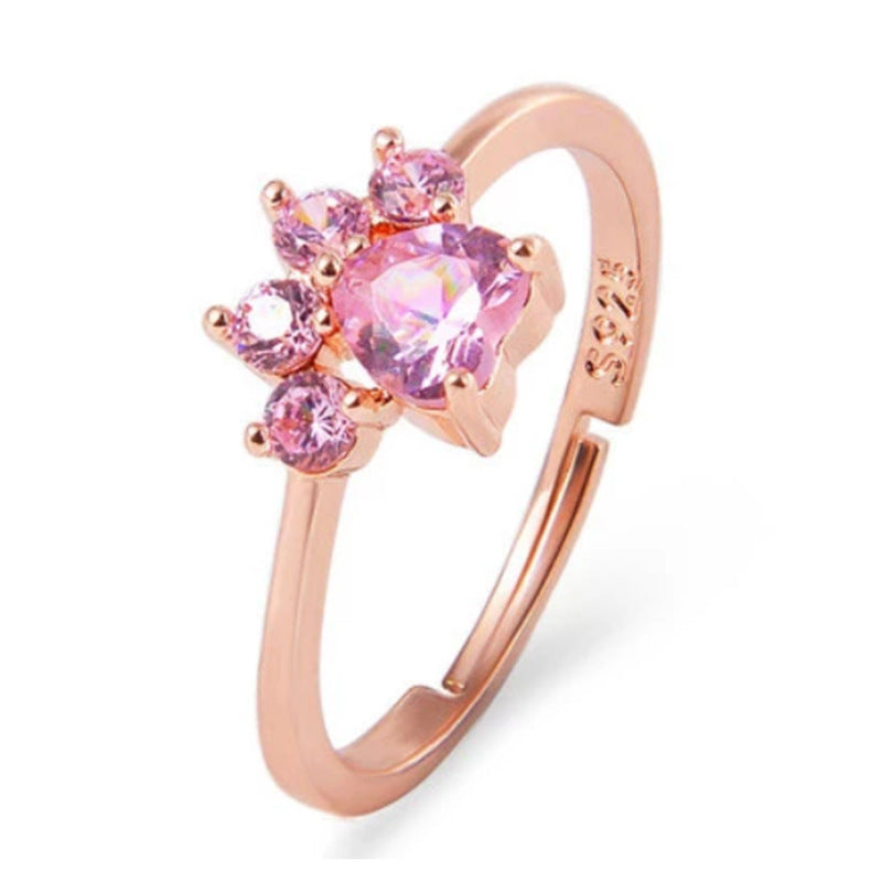 Womens Animal Ring Adjustable Cat Paw RingFootprint CopperRing Zircon Inlay Electroplated Fashion Jewelry Gift