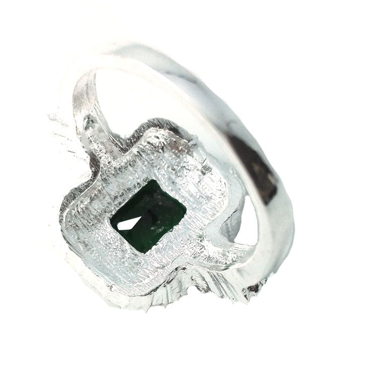 Emerald Square Zircon Ring Exaggerated Fashion Statement Ring For Women Alloy With Green Zircon Stone Elegant Box