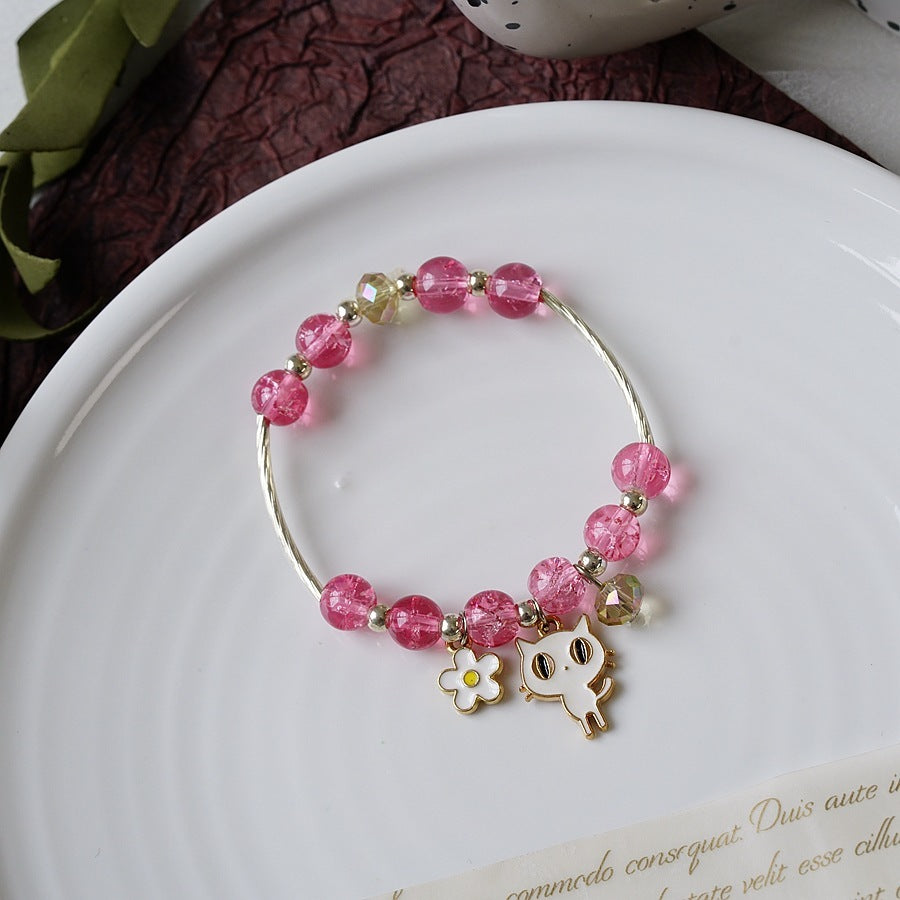 Womens Beaded Bracelet With Pearl Crystal And Alloy Animal Zodiac Charms Cartoon Adjustable Length Cute Charm