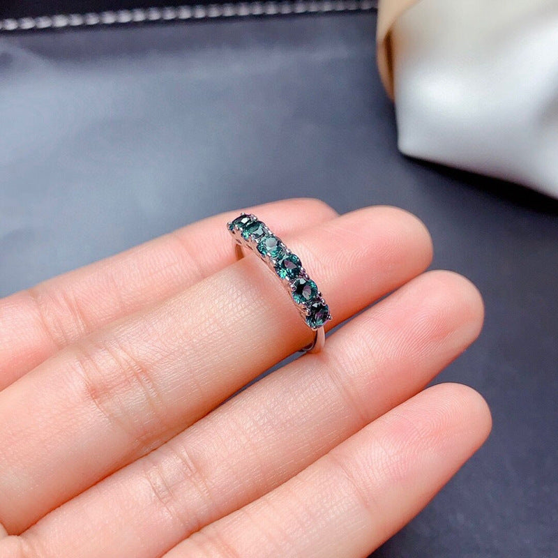 Women Fashion Ring Copper Ring With Simulated Peacock Blue Topaz Diamond Studded Green Diamond Accent For Daily Wear