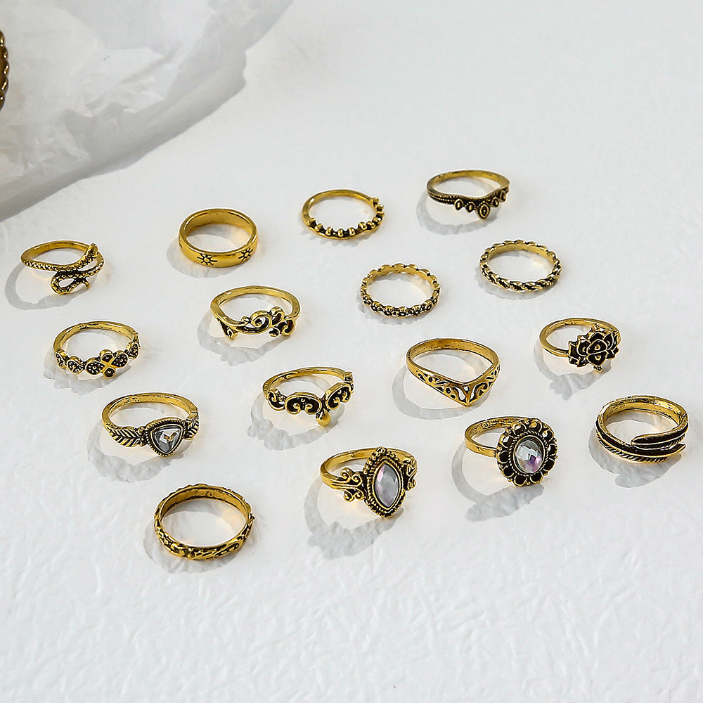 Womens Vintage Lotus Flower Ring Set Electroplated Alloy Rings With Manmade Gem Inlay And Semi Precious Stones