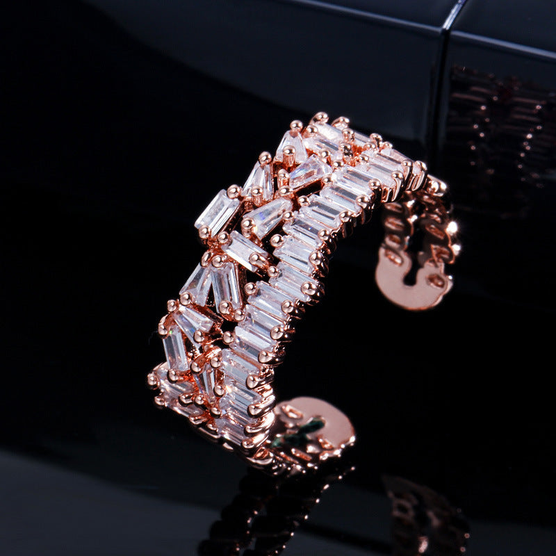 Womens Geometric Square Zircon Ring Copper Plated Versatile Fashion Jewelry For Daily Wear And Special Occasions