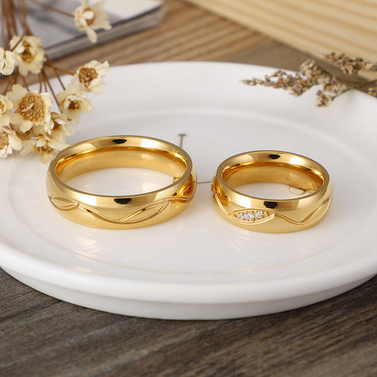 Personalized Rhinestone Titanium Steel Couple Ring 6mm Wide Simple Modern Jewelry Gift Engraved On Band Anniversary