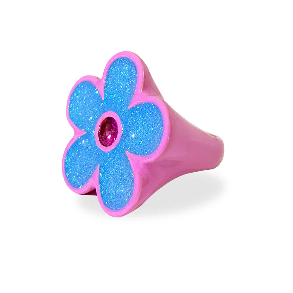 Womens Exaggerated Wreath Ring Drop Oil Metal Geometric Floral European American Inspired Fashion Jewelry Accessory