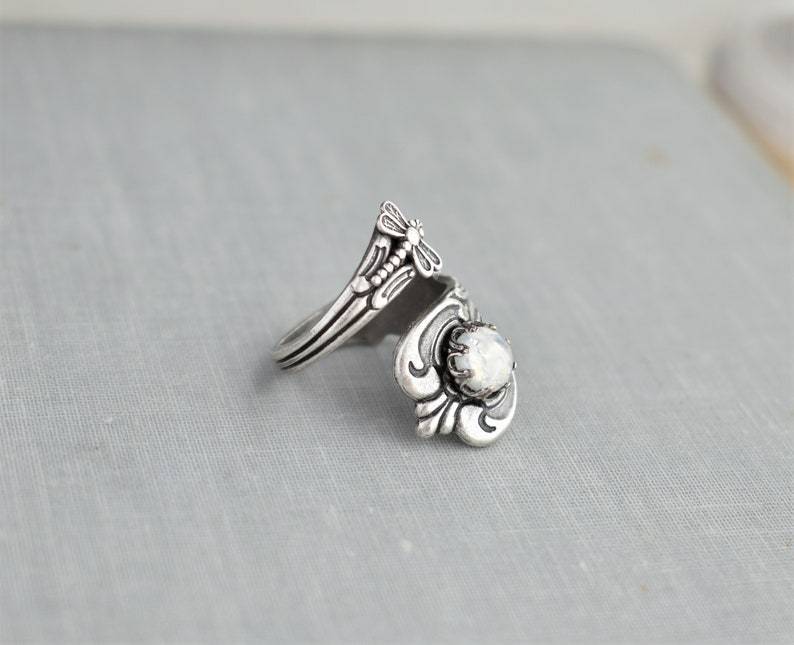 Dragonfly Ring Adjustable Alloy Ring With White Gem Inlay Electroplated Silver Finish Unisex Style Jewelry New