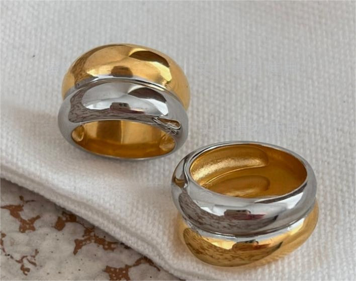 Women Titanium Steel Ring With Contrast Color Durable Wide Geometric Ring Fashion Jewelry Classic Modern Grace