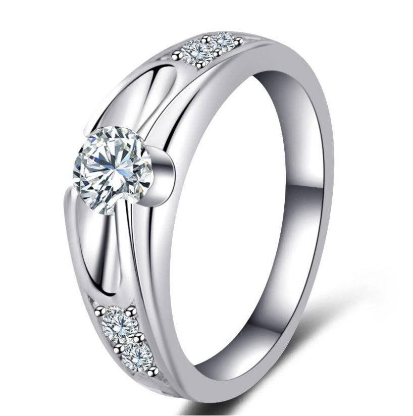 Geometric Alloy Ring With Diamond Inlay Silver Rose Gold Finish Fashion Jewelry For Her Gift Elegant Everyday Accessory