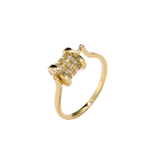 Golden Geometric Ring With Diamond Studded Design Adjustable Opening For Women Fashion Jewelry Party Wear Gold