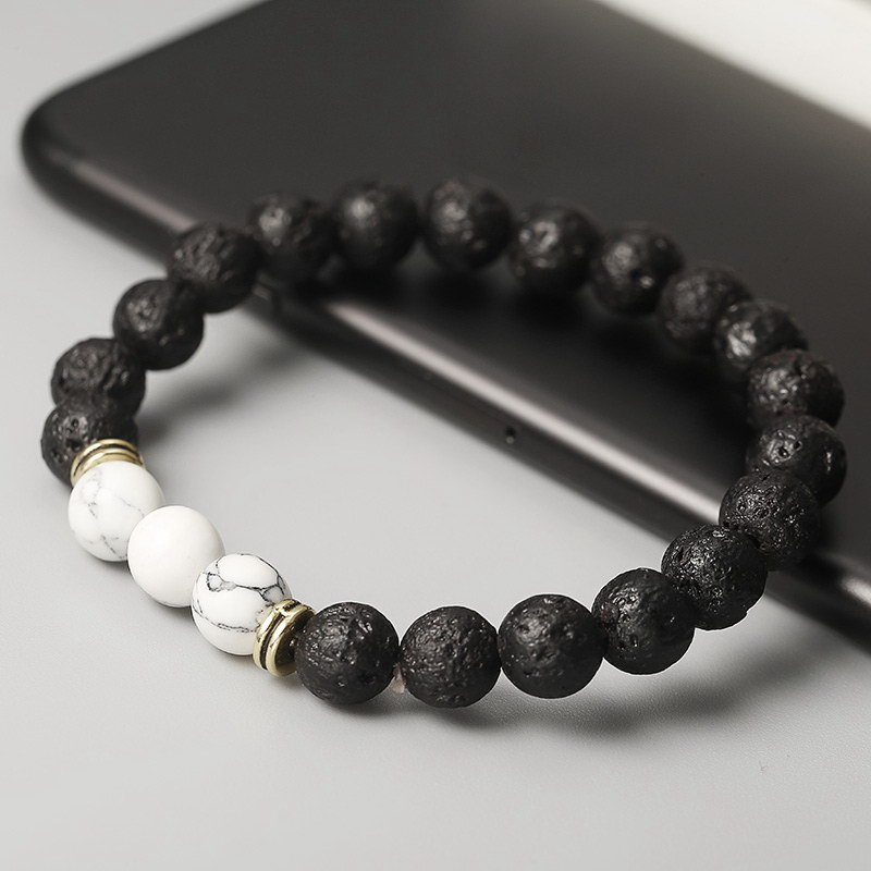 Volcanic Stone Beaded Bracelet Handmade Geometric Design For Women European American Fashion Jewelry Chic Glow