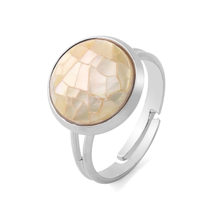 Unisex Shell Ring Adjustable Band Round Convex Copper Ring White Shell Pink Shell Abalone Jewelry Gift Giftable
