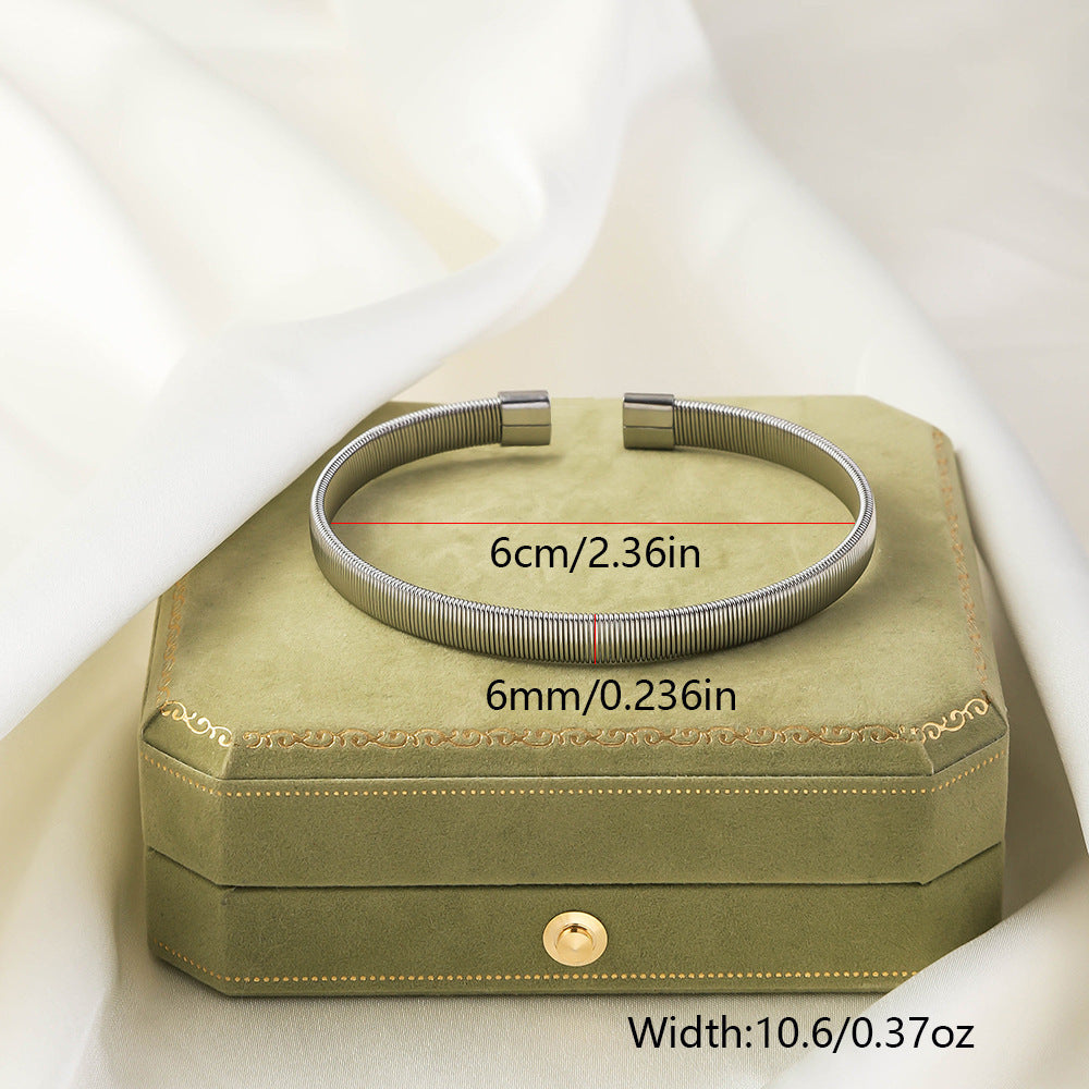 Stainless Steel Woven Bracelet Open Ended Fashion Bangle Electroplated Durable Round Design Accessory Steel And Gold