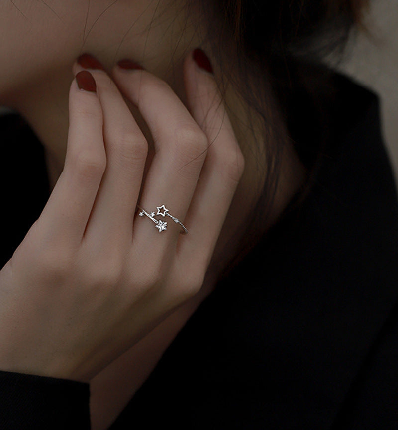 Women Star Ring Adjustable Open Design With Inlaid Zircon Copper Ring 3A Jewelry Gift For Her Star 5mm Shimmer