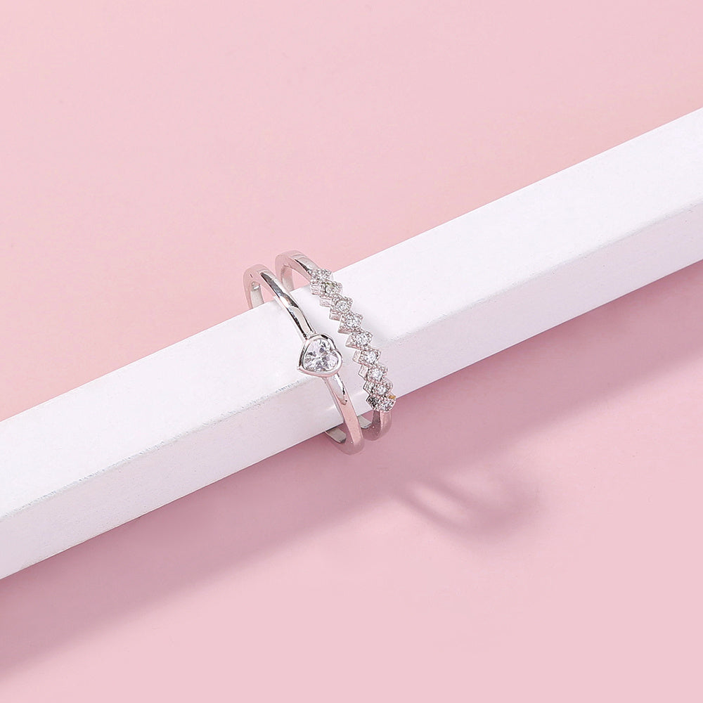 Two Layer Zircon Ring Adjustable Copper Brass Ring Electroplated Finish Elegant Statement Ring Perfect Gift For Women