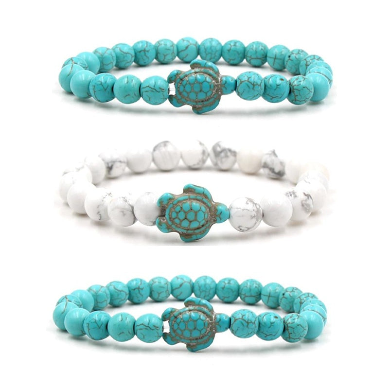 Unisex Volcanic Stone Bracelet With White Turquoise Geometric Design And Elastic Band For Men Women Everyday Wear