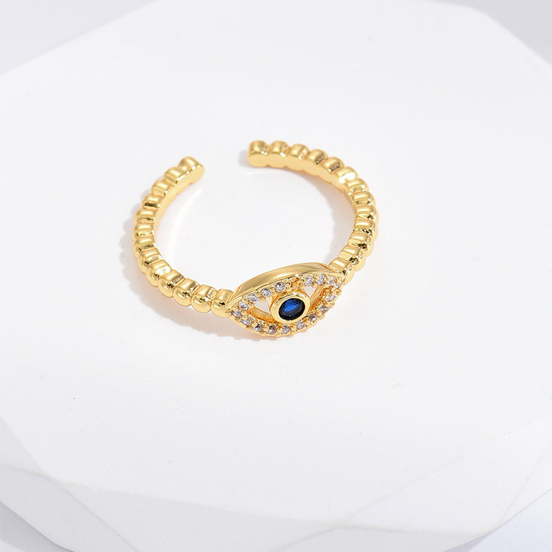 Womens Blue Eyes Copper Ring Water Drop Shape Electroplated Jewelry Trendy Unique Design Fashion Accessory Ring