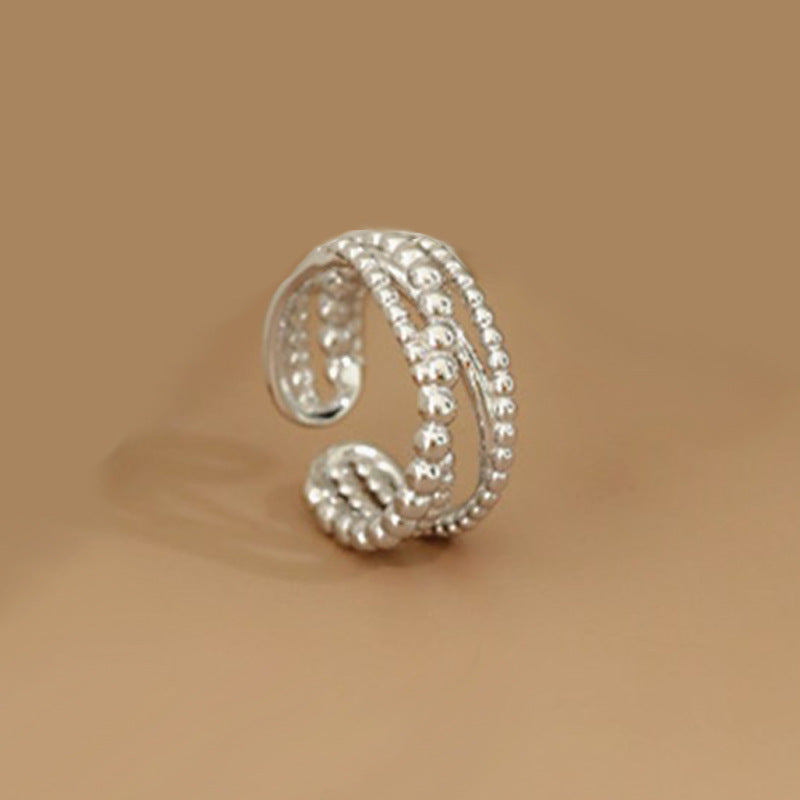 Womens Open Ring Adjustable Braided Winding Multilayer Cross Copper Ring Irregular Wave Geometry Ring European