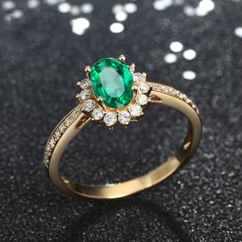 Emerald Ring 18K Gold Plated Adjustable Opening Diamond Inlaid Fashion Jewelry For Women Elegant Accessory Lux