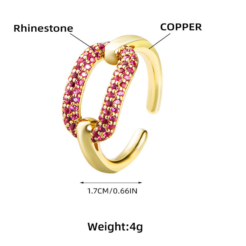 Oval Copper Micro Inlaid Rhinestone Ring For Women