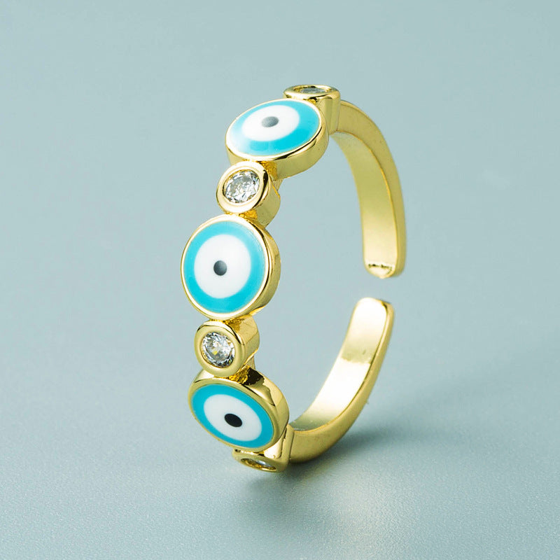Gold Plated Eyes Design Ring Adjustable Copper Micro Inlays European American Fashion Jewelry Statement Pieces