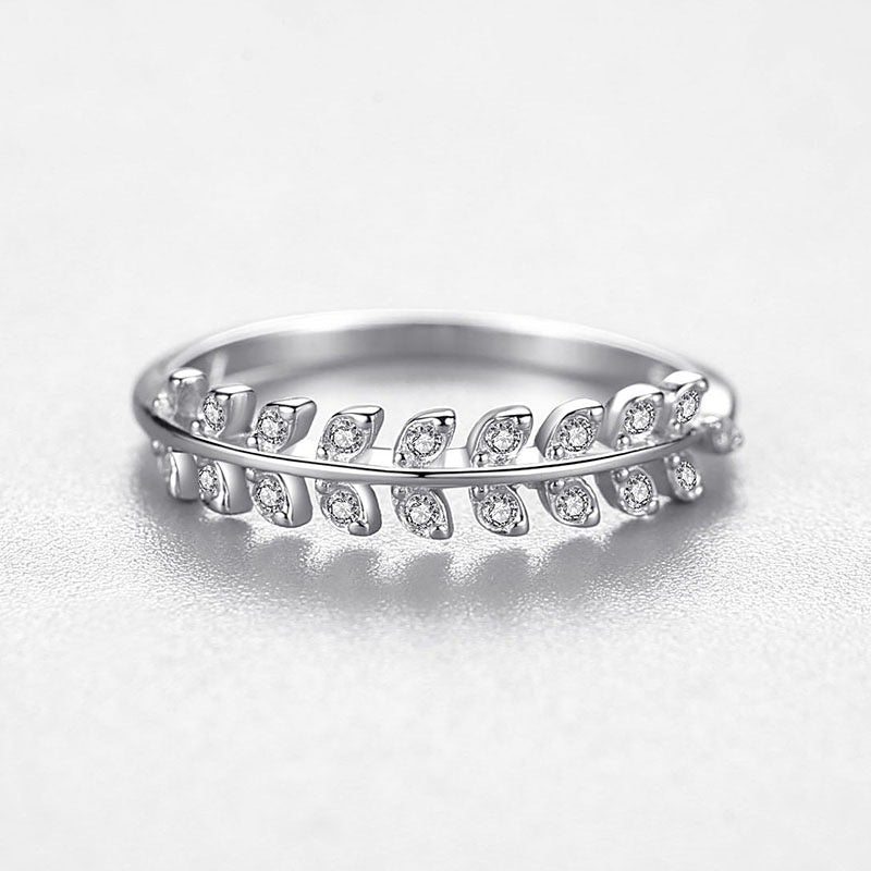 Leaf Joint Ring Micro Studded Olive Branch Silver Ring Korean Style Diamond Gift Ring For Festivals Olive Leaf