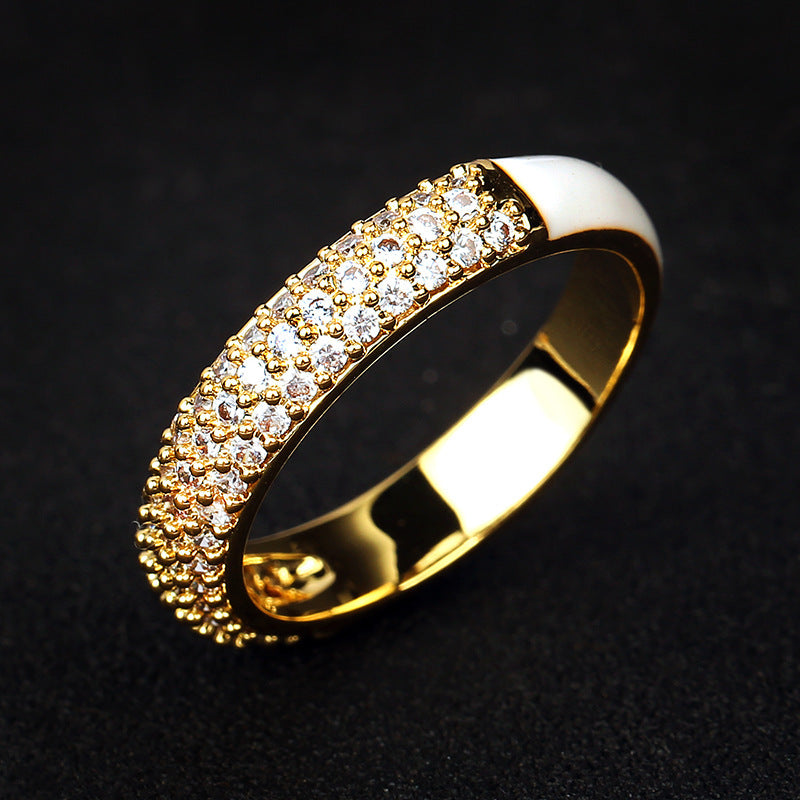 Gold Plated Oil Drip Ring With White Copper Inlay And Gemstone Accents Sizes 6 7 8 9 10 For Women And Men Everyday Wear