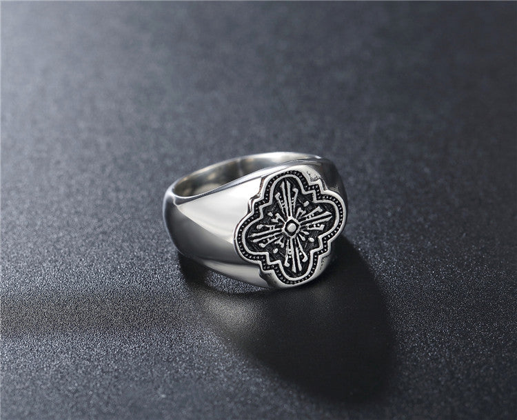 Men's Titanium Steel Ring with Vintage Cross Punk Personality Design Fashionable Europe and America Ring Retro Ring for Men and Women Party Jewelry