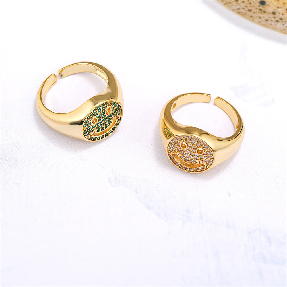 Adjustable Green Zircon Openwork Brass Ring For Women Stylish Fashion Jewelry Statement Piece Everyday Stylish